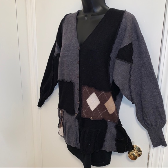 Upcycled wool cardigan tunic sweater boho katwise - Picture 6 of 12